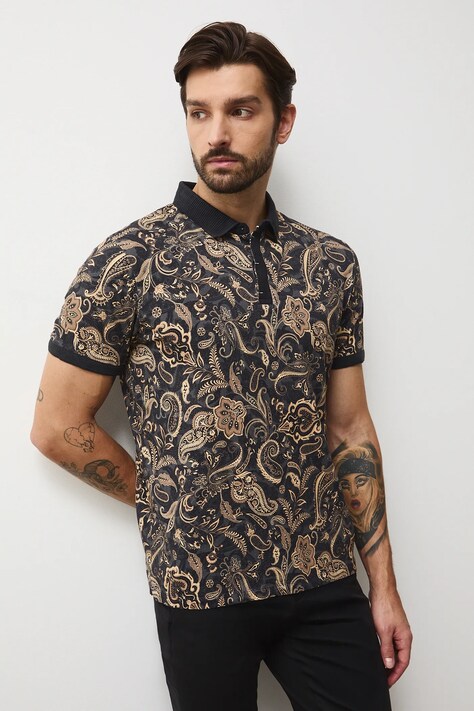 Medicine polo męski kolor czarny wzorzysty