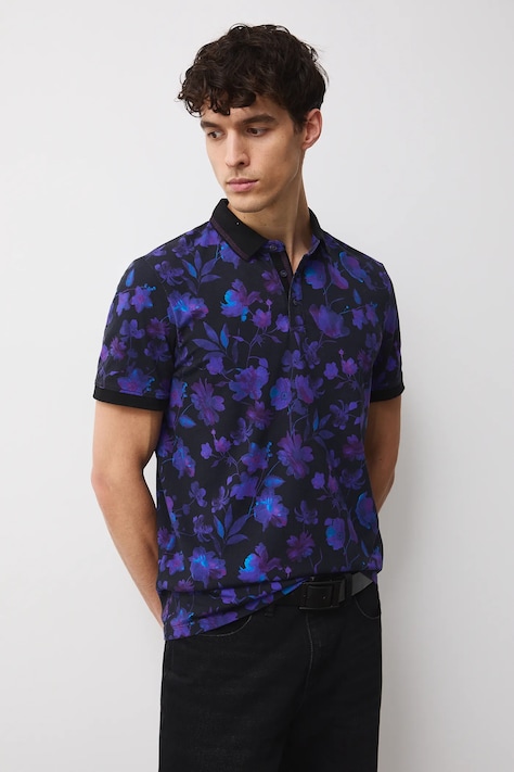 Medicine polo bawełniane męskie kolor czarny wzorzysty