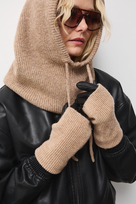 Rękawiczki skórzane damskie dwuwarstwowe z domieszką wełny kolor beżowy RW25-RED800