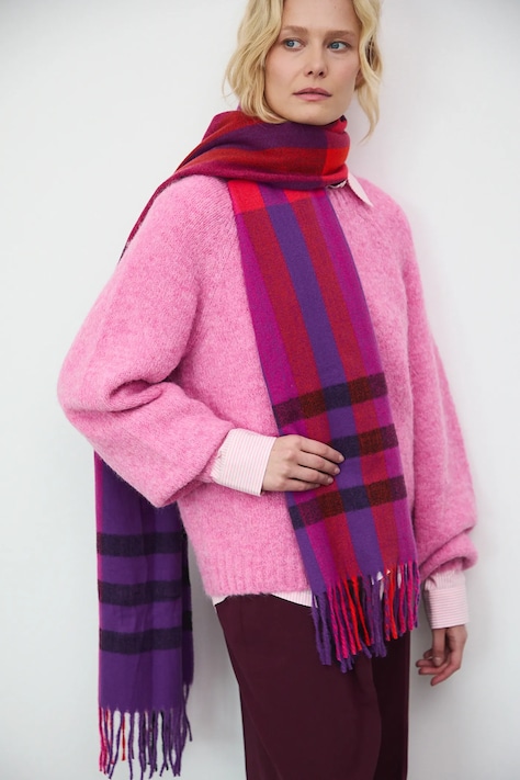 Szal damski w kratę z wiskozą kolor multicolor RW25-SAD701