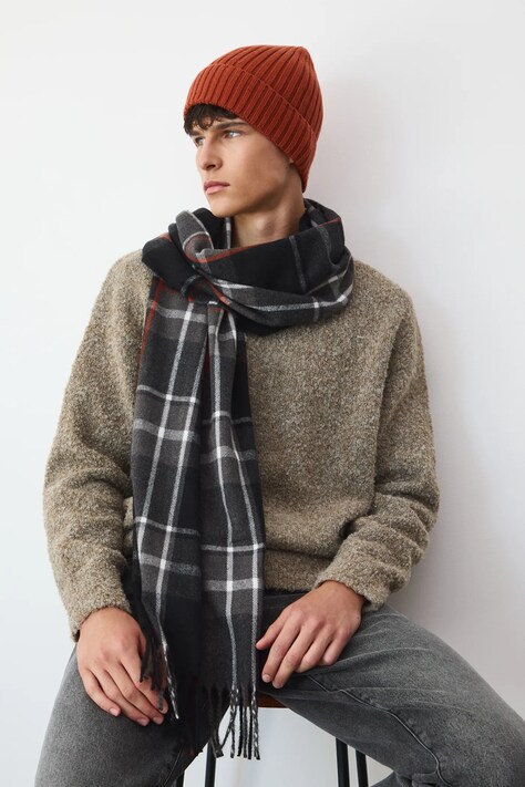 Szal męski w kratę z wiskozą kolor multicolor RW25-SAM715