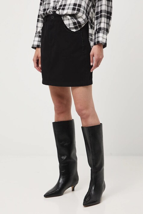 Spódnica jeansowa bawełniana damska mini kolor czarny RW25-SDD403