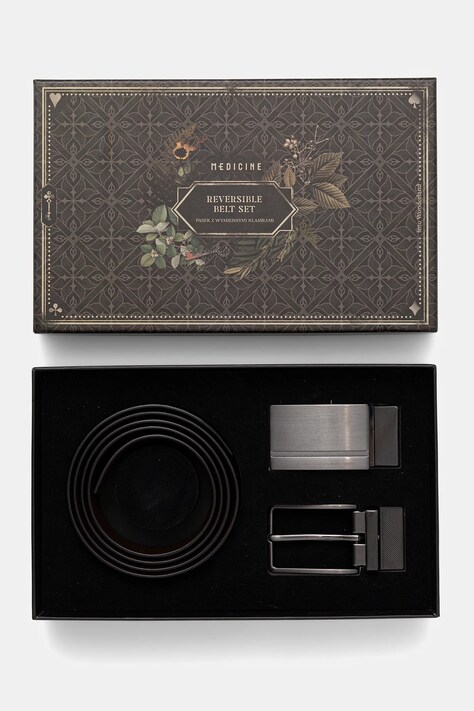 Medicine pasek skórzany z wymiennymi klamrami kolor czarny