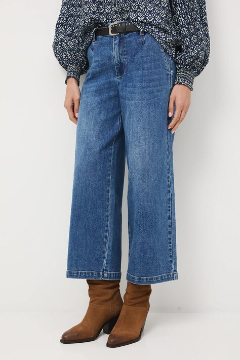 Jeansy damskie wide leg z efektem sprania kolor niebieski RW25-SJD408