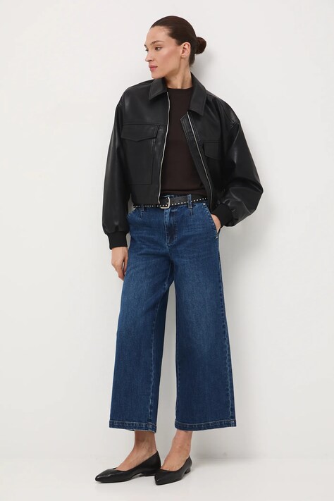 Jeansy damskie wide leg z efektem sprania kolor granatowy RW25-SJD408