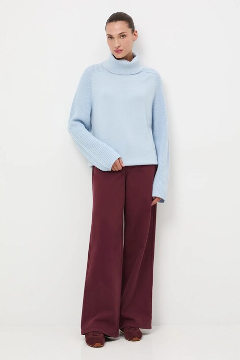 Jeansy bawełniane damskie wide leg gładkie kolor bordowy RW25-SJD800