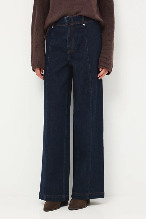 Jeansy damskie wide leg z przeszyciami kolor granatowy RW25-SJD803