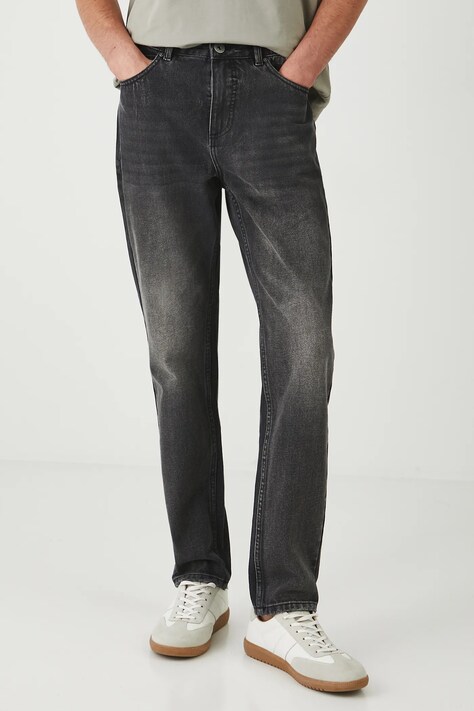Jeansy bawełniane tapered z efektem sprania kolor czarny RW25.SJM202