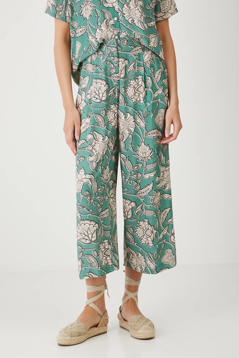 Spodnie damskie wide leg z wiskozy kolor turkusowy RW25.SPD010