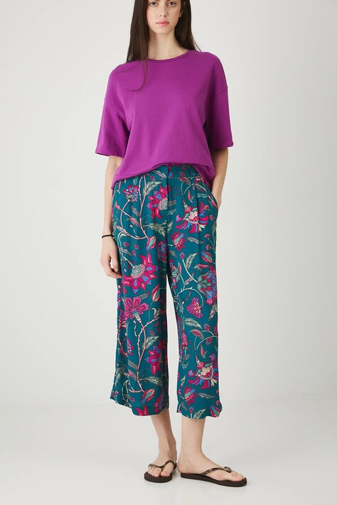 Spodnie damskie wide leg z wiskozy kolor zielony RW25.SPD010