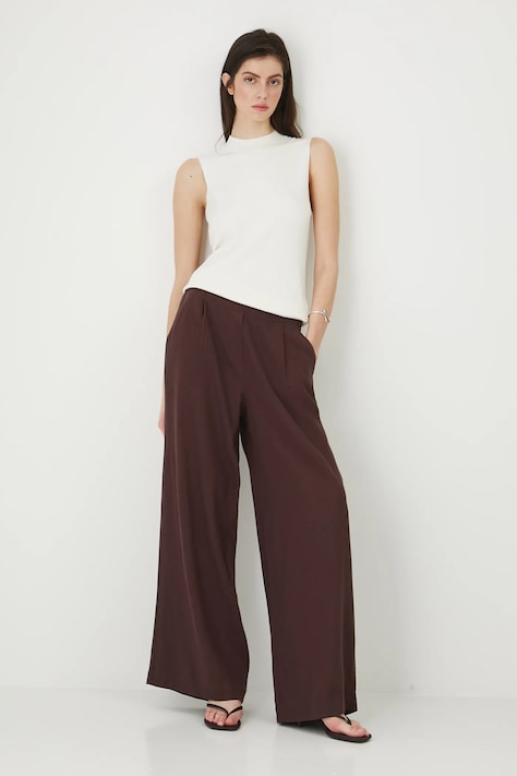 Spodnie damskie wide leg lniane kolor brązowy RW25-SPD101
