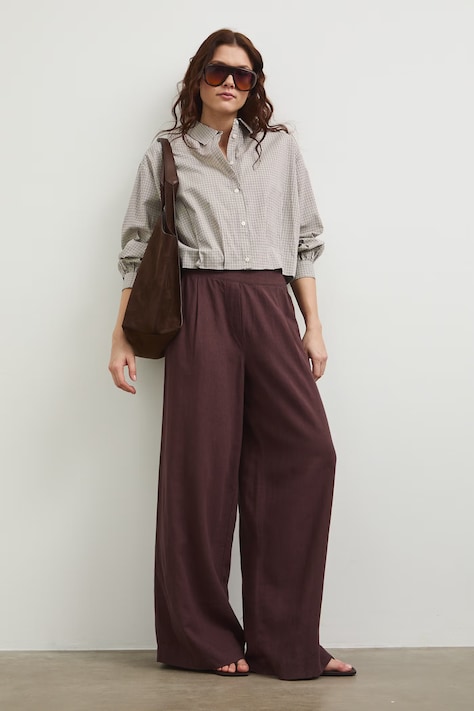 Kalhoty Medicine dámské, hnědá barva, široké, high waist