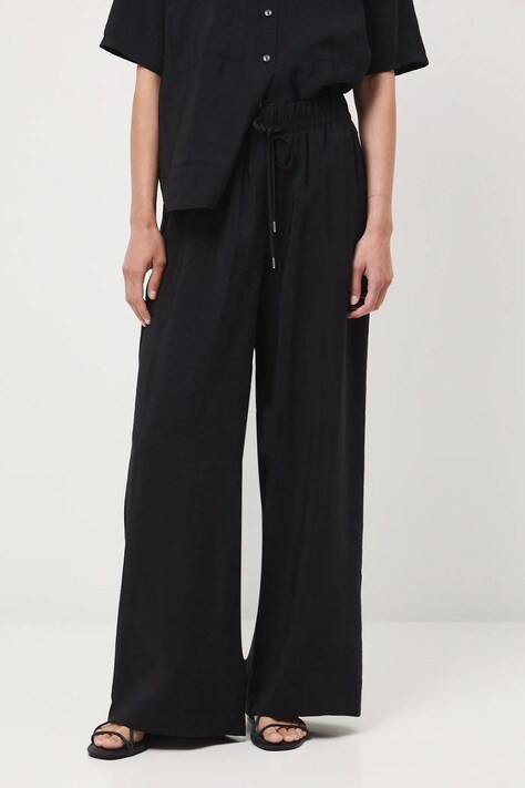 Spodnie damskie wide leg gładkie kolor czarny RW25-SPD102