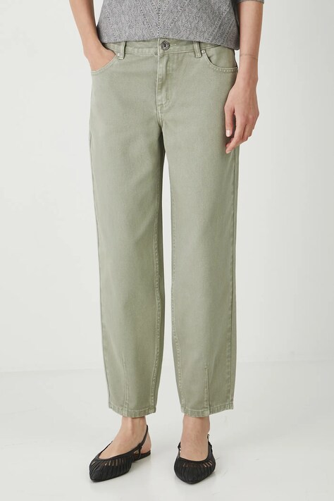 Jeansy bawełniane damskie slouchy z efektem sprania kolor zielony RW25-SPD202