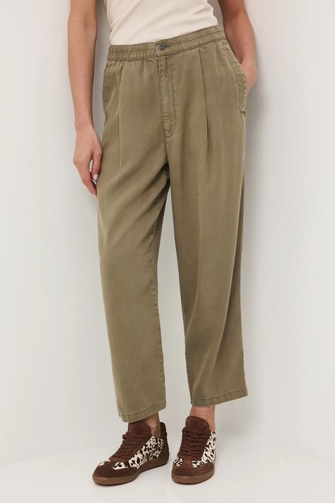 Spodnie damskie slouchy z lyocellu kolor zielony RW25-SPD400