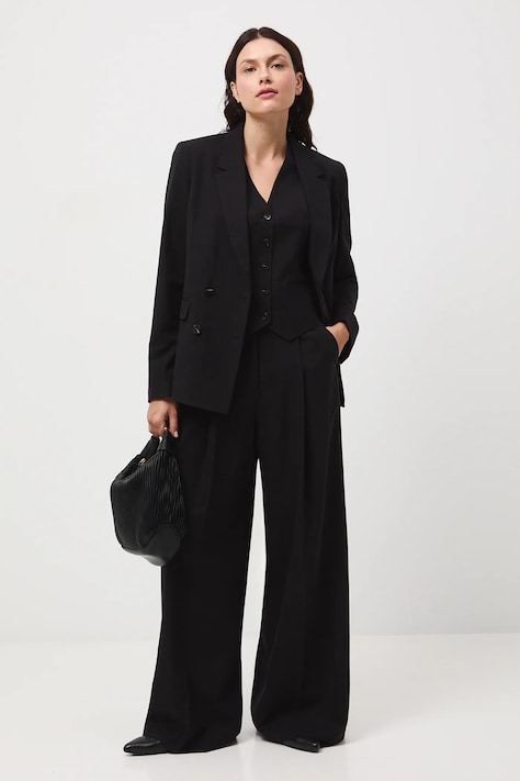 Spodnie z domieszką wełny damskie wide leg kolor czarny RW25-SPD500