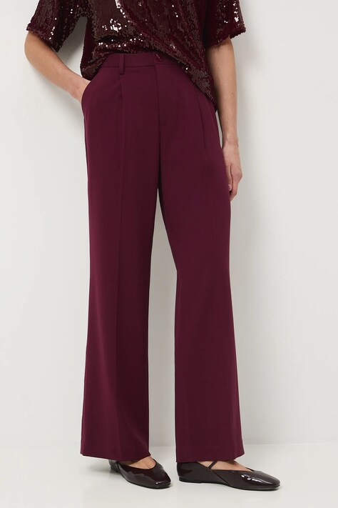Medicine spodnie damskie kolor bordowy szerokie medium waist