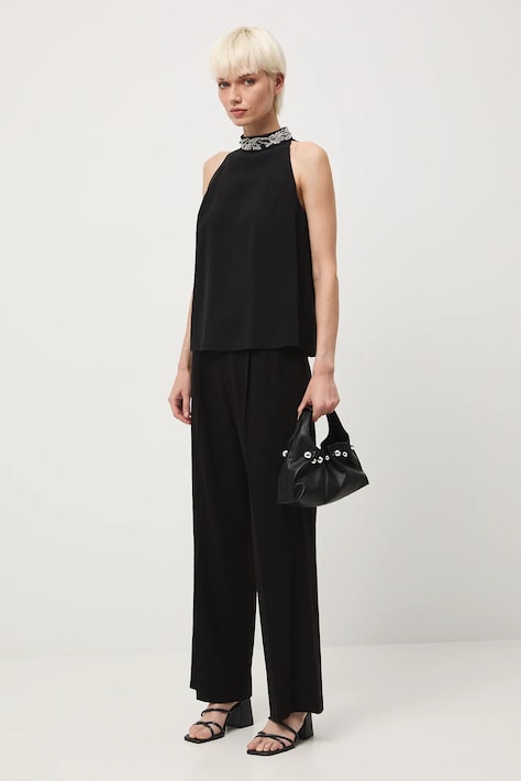 Spodnie damskie wide leg gładkie kolor czarny RW25-SPDA01