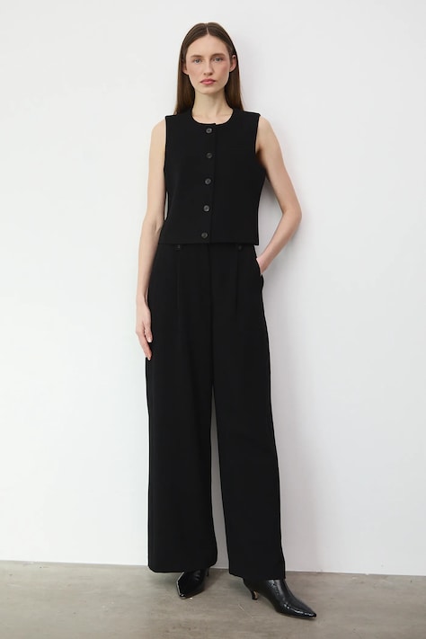 Spodnie damskie wide leg z wiskozą kolor czarny RW25-SPDB01