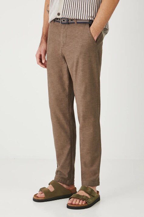 Medicine spodnie z domieszką lnu męskie kolor brązowy proste
