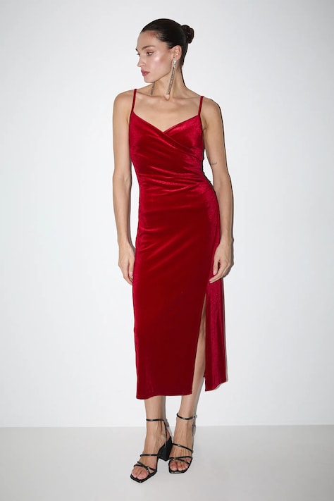 Sukienka damska midi welurowa kolor czerwony RW25-SUDA16