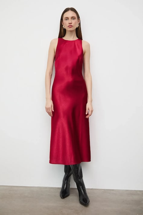 Medicine rochie culoarea rosu, midi, evazati