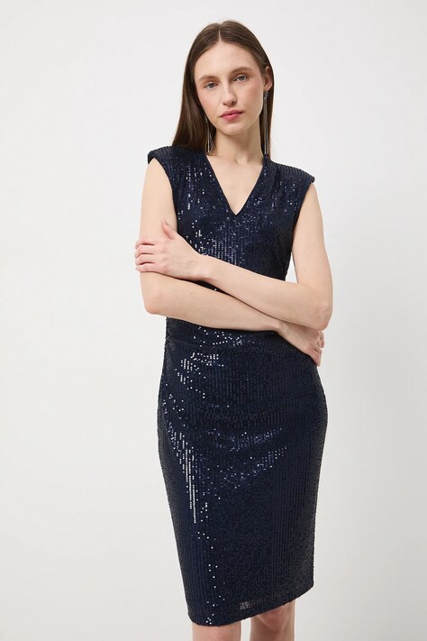 Sukienka damska midi z cekinami kolor granatowy RW25-SUDB11