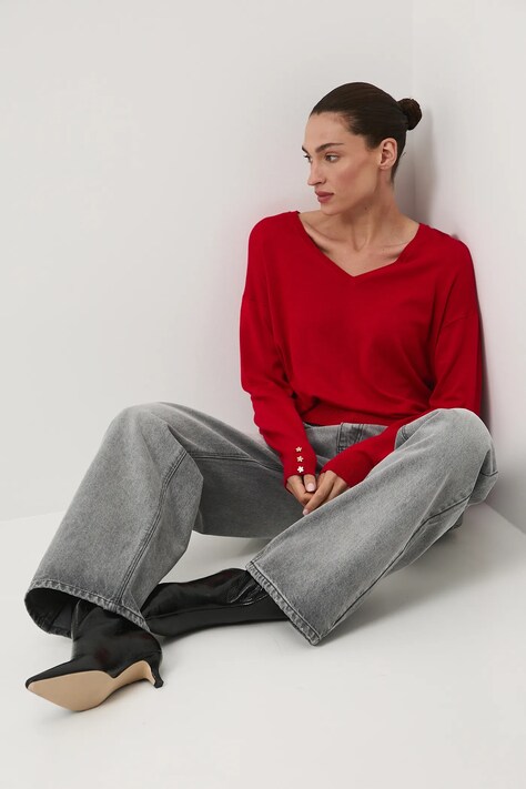 Sweter damski z wiskozą kolor czerwony RW25-SWD034