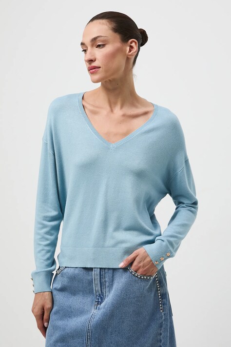 Sweter damski z wiskozą kolor niebieski RW25-SWD034