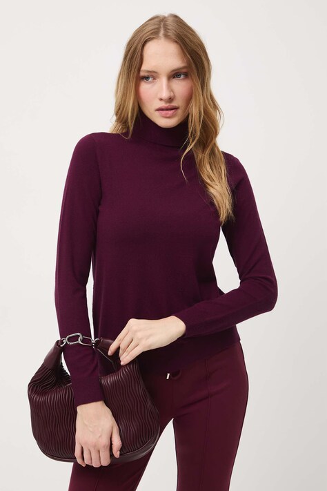 Medicine sweter damski kolor bordowy lekki z golfem
