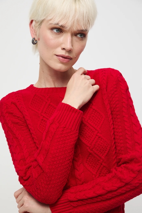 Sweter damski z warkoczowym splotem kolor czerwony RW25-SWD0A0