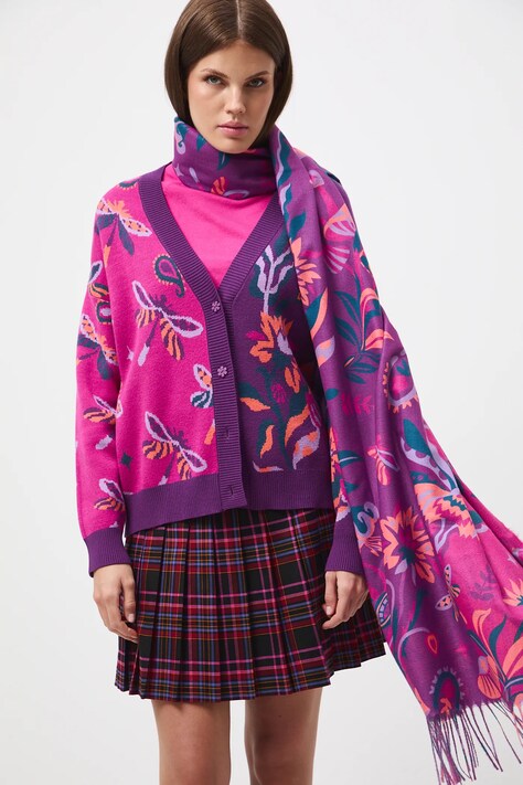 Kardigan damski żakardowy wzorzysty kolor multicolor RW25-SWD602