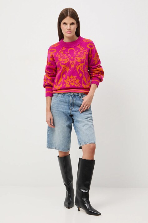 Sweter damski wzorzysty z wiskozą kolor pomarańczowy RW25-SWD603