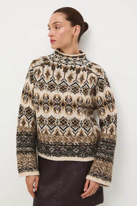 Medicine sweter z domieszką wełny damski kolor multicolor ciepły z półgolfem