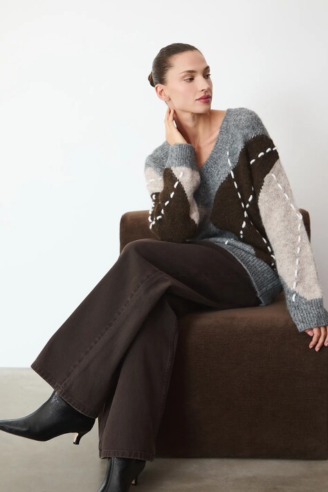 Medicine sweter z domieszką wełny damski kolor multicolor ciepły