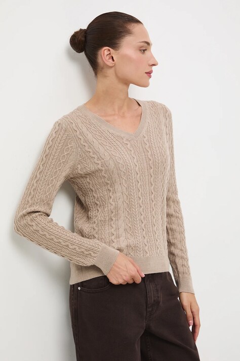 Medicine sweter z wełny merino damski kolor beżowy lekki