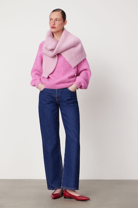 Sweter z wełną alpaki damski gładki kolor różowy RW25-SWD906