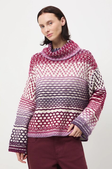 Medicine sweter z domieszką wełny damski kolor multicolor ciepły z golfem