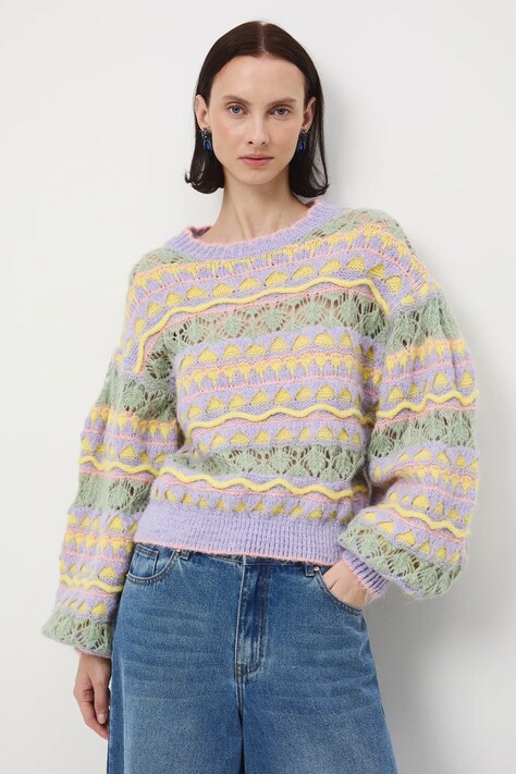Medicine sweter z domieszką wełny damski kolor multicolor ciepły