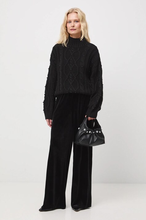 Medicine sweter damski kolor czarny ciepły z półgolfem