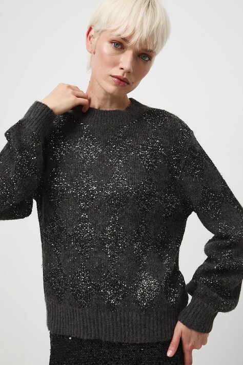 Medicine sweter z domieszką wełny damski kolor szary ciepły