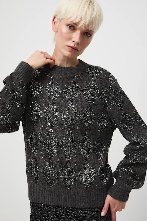 Sveter s prímesou vlny s ozdobnou aplikáciou šedá farba RW25-SWDA03