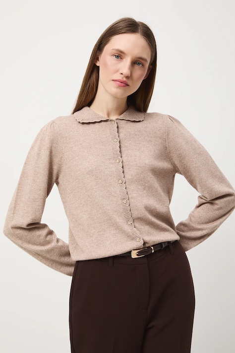 Kardigan damski z wełną merino i kaszmirem kolor beżowy RW25-SWDB02