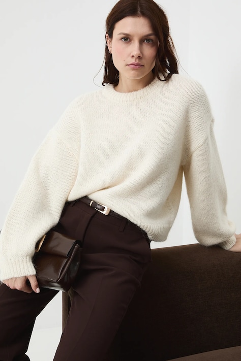 Sweter damski z domieszką wełny alpaki i wełny owczej kolor beżowy RW25-SWDC03