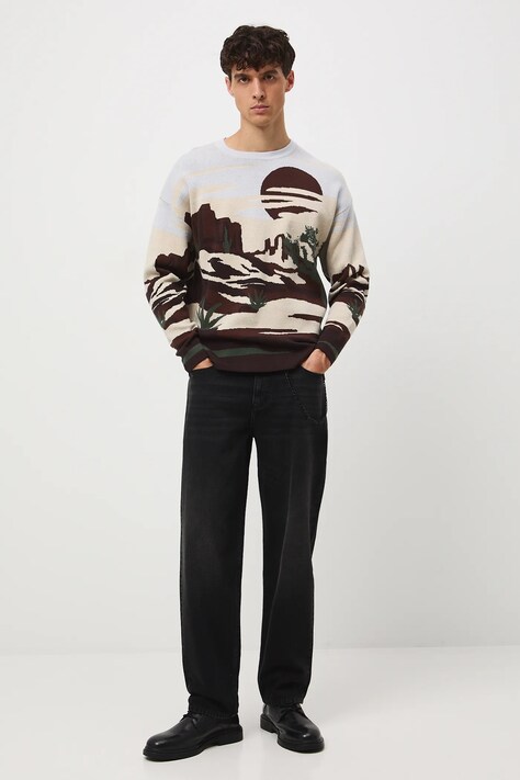 Sweter męski żakardowy wzorzysty kolor multicolor RW25-SWM400