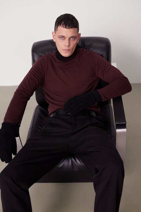 Sweter wełniany męski gładki kolor brązowy RW25-SWM701