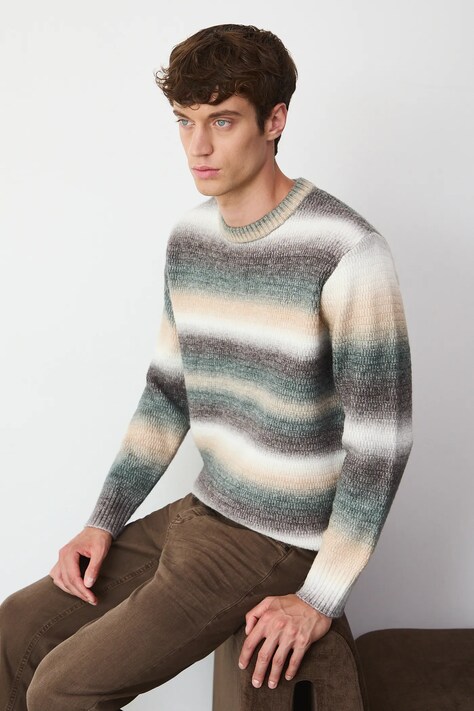 Sweter męski z domieszką wełny kolor zielony RW25-SWM709