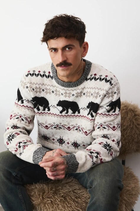 Medicine sweter z domieszką wełny męski kolor beżowy