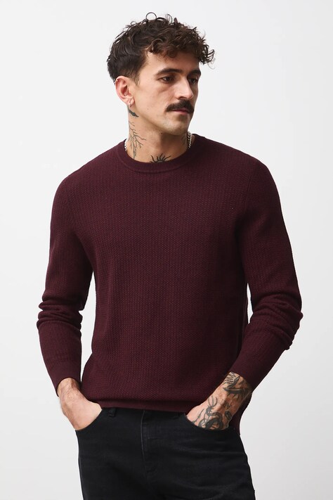 Medicine sweter męski kolor bordowy lekki