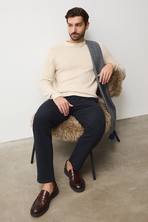 Sveter s prímesou vlny s textúrou béžová farba RW25-SWMB11